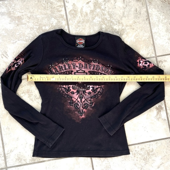 Vintage 90s Y2K Harley Davidson Motorcycles Biker Long Sleeve Black T Shirt Sm - Picture 7 of 11